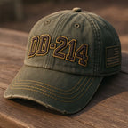 DD-214 Hat Vintage Washed Green Cap Military Veteran Gift USA Flag Embroidered Dad Hat Army Navy Gift For Him