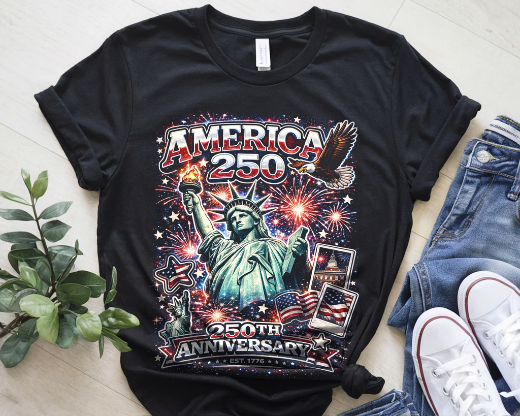 Cowgic America 250th Anniversary Fireworks – Statue of Liberty Patriotic T-Shirt