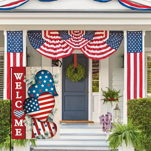 Cowgic Fourth Of July Patriotic Garden Flag, USA Day Independence Day Love Star And Striped Pattern Double Vertical Patio Outdoor Lawn Decorated Flag