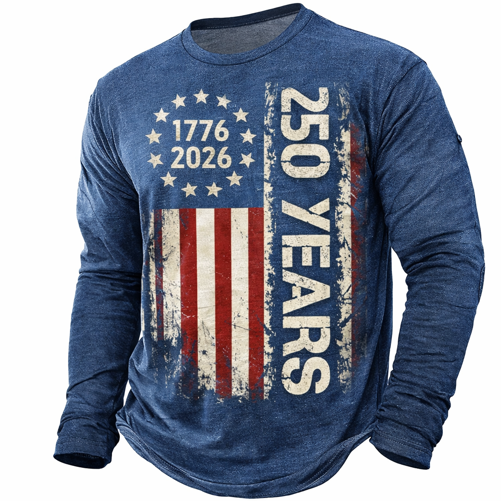 Cowgic  America's 250th Anniversary Men's American US Flag T Shirt Long Sleeve