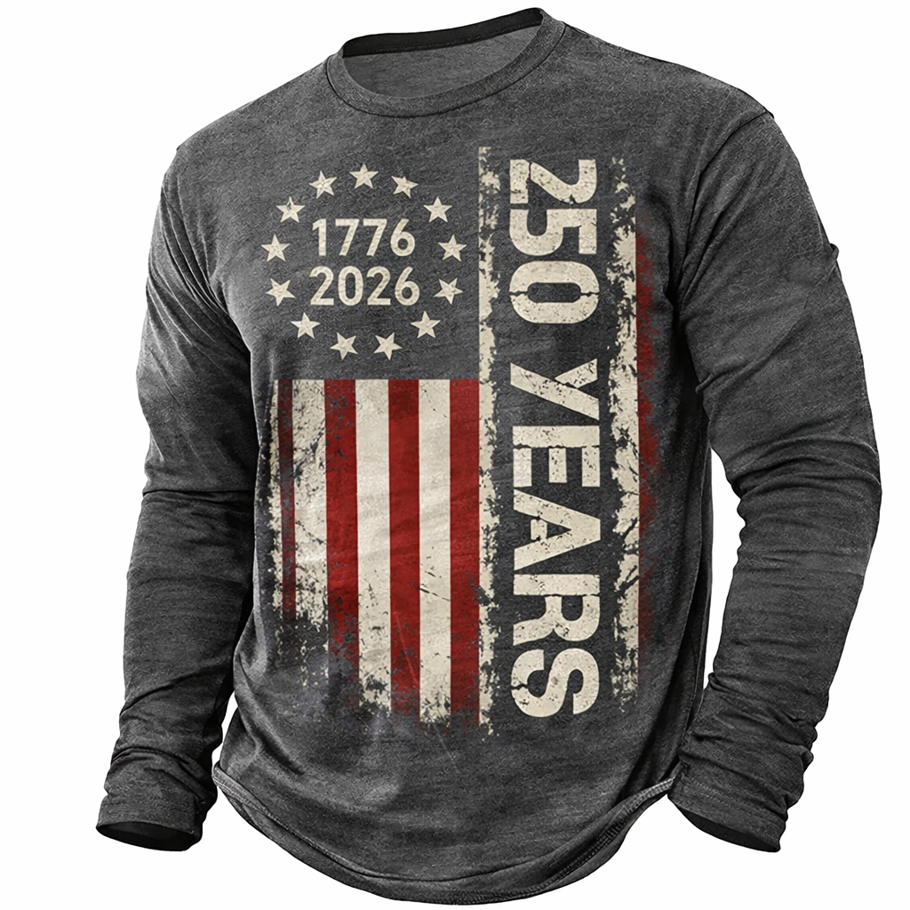 Cowgic  America's 250th Anniversary Men's American US Flag T Shirt Long Sleeve