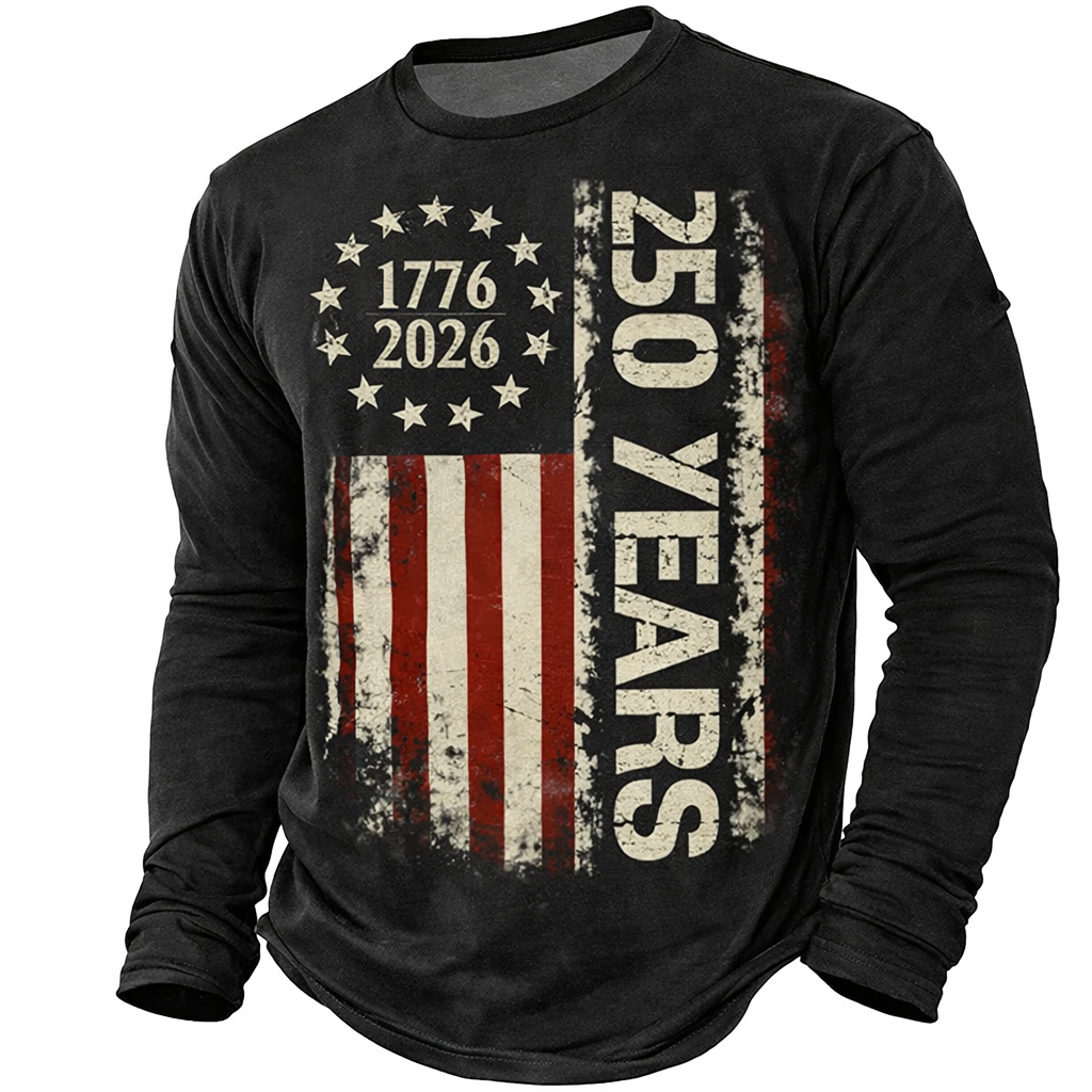Cowgic  America's 250th Anniversary Men's American US Flag T Shirt Long Sleeve