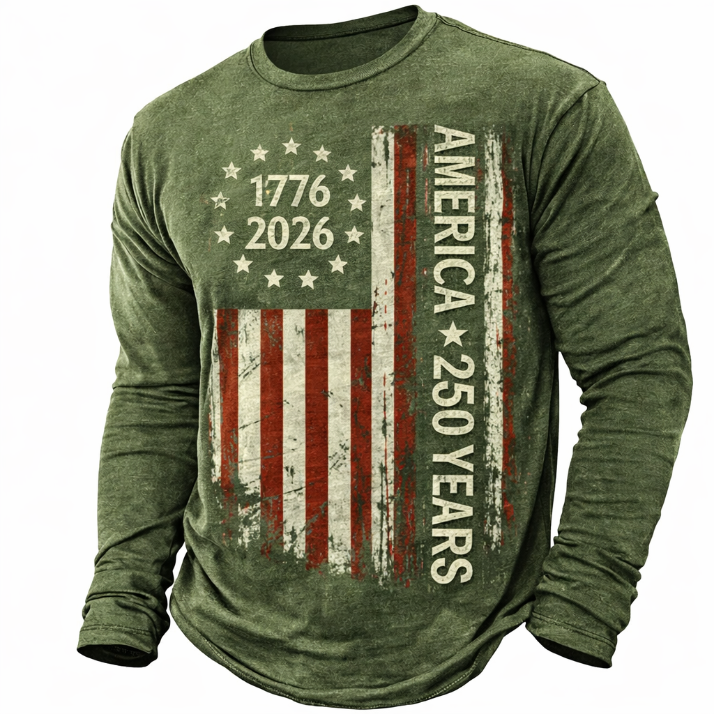 Cowgic  America's 250th Anniversary Men's American US Flag T Shirt Long Sleeve v2