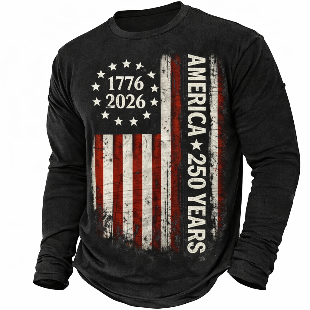 Cowgic  America's 250th Anniversary Men's American US Flag T Shirt Long Sleeve v2