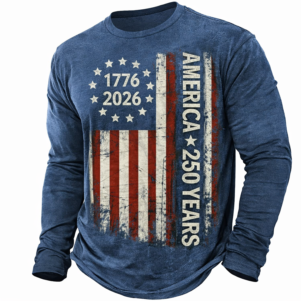 Cowgic  America's 250th Anniversary Men's American US Flag T Shirt Long Sleeve v2