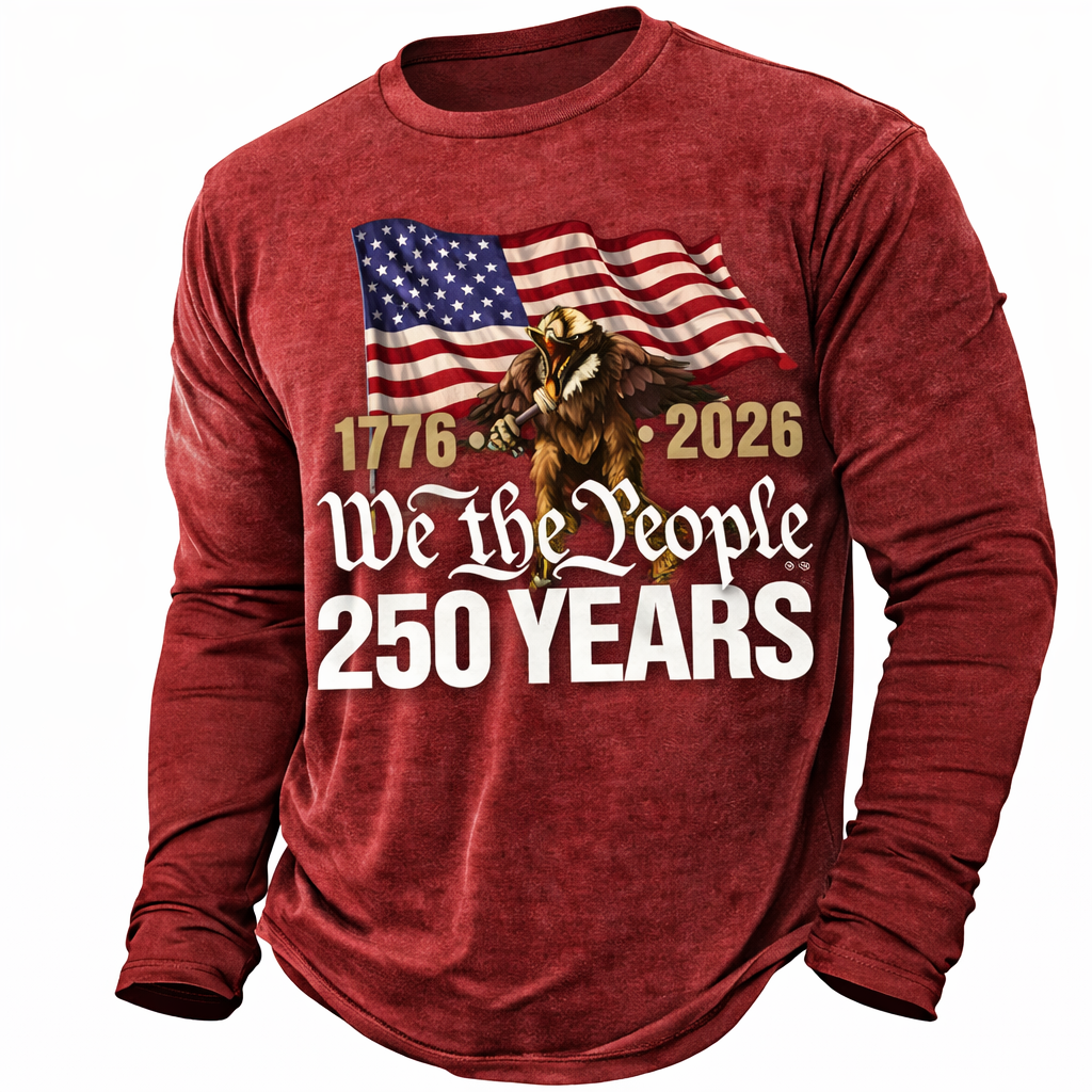 Cowgic  America's 250th Anniversary Men's American US Flag T Shirt Long Sleeve v3