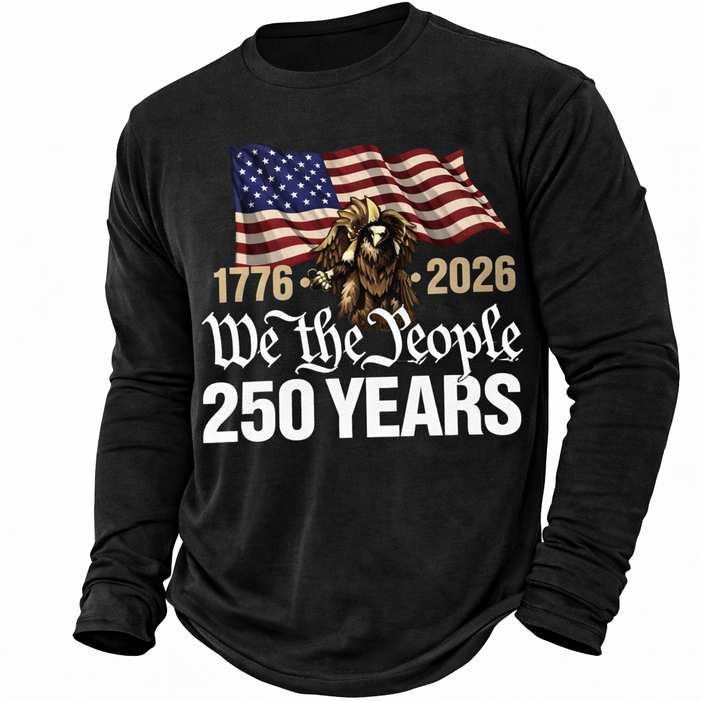 Cowgic  America's 250th Anniversary Men's American US Flag T Shirt Long Sleeve v3