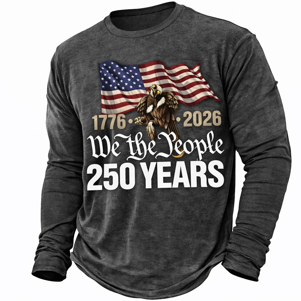 Cowgic  America's 250th Anniversary Men's American US Flag T Shirt Long Sleeve v3