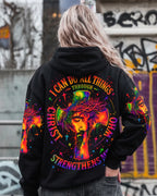 Cowgic I Can Do All Things Through Christ Neon Jesus Cross Women's All Over Print Shirt