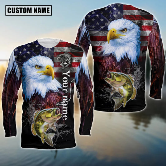Cowgic Customize Name Fishing Bass American Eagle 3D Shirts