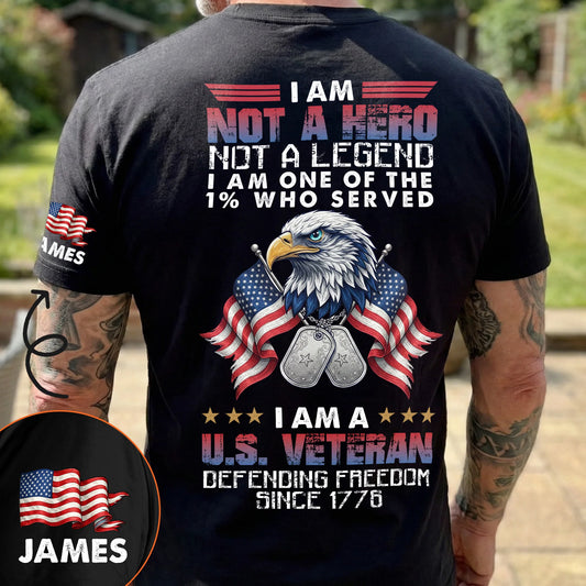 Cowgic I Am A U.S. Veteran Defending Freedom Since 1776 - Personalized Back Printed Shirt
