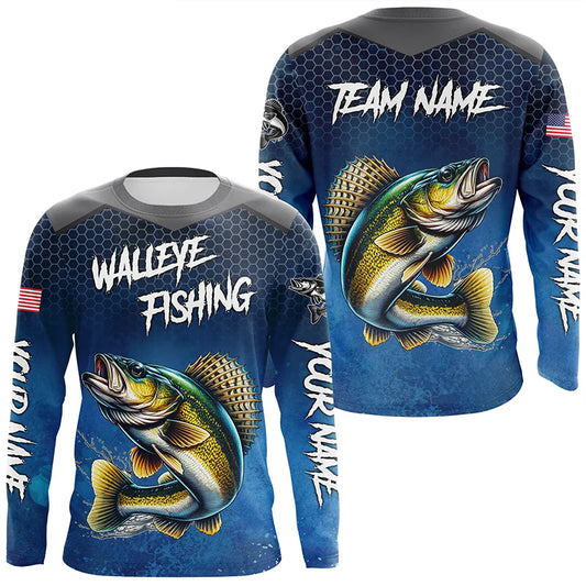 Cowgic Personalized Blue Camo Walleye Fishing Tournament Shirts