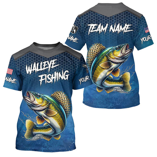 Cowgic Personalized Blue Camo Walleye Fishing Tournament Shirts