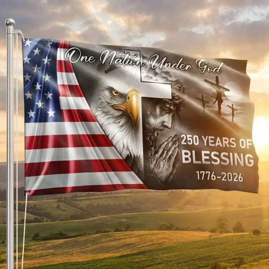 Cowgic 250 Years Of Blessing America Flag, One Nation Under God Grommet Flag