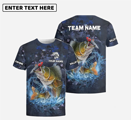 Cowgic Walleye Fishing Dark Blue Camouflage Custom Name & Team Name 3D