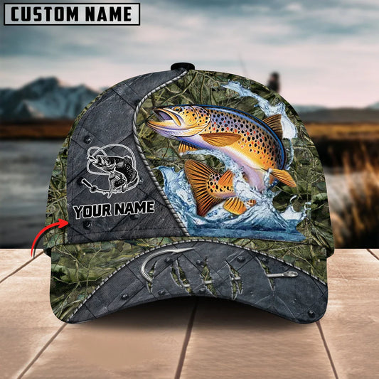 Cowgic Custom Name Trout Fishing Metal Pattern 3D Classic Cap