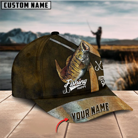 Cowgic Custom Name Smallmouth Bass Fishing Red 3D Classic Cap