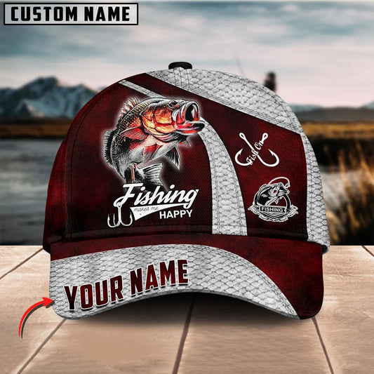 Cowgic Custom Name Bass Fishing Red 3D Classic Cap