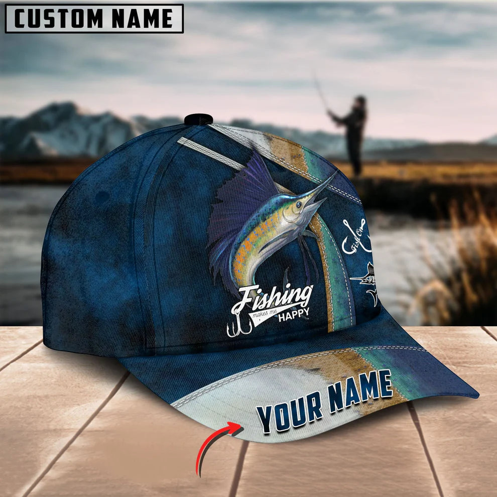 Cowgic Custom Name Marlin Fishing 3D Classic Cap