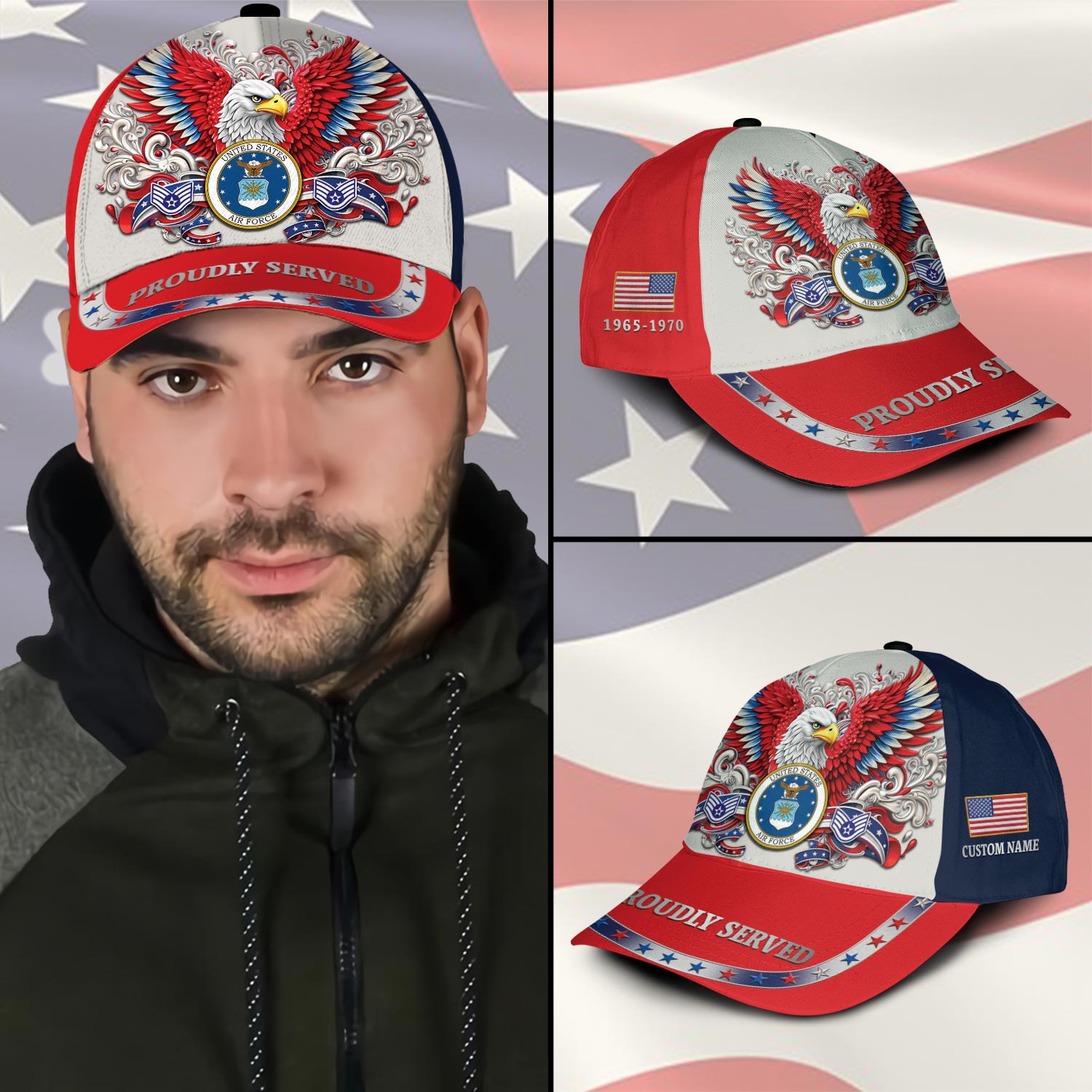 Cowgic Veterans U.S. Air Force Red Custom Printed Cap