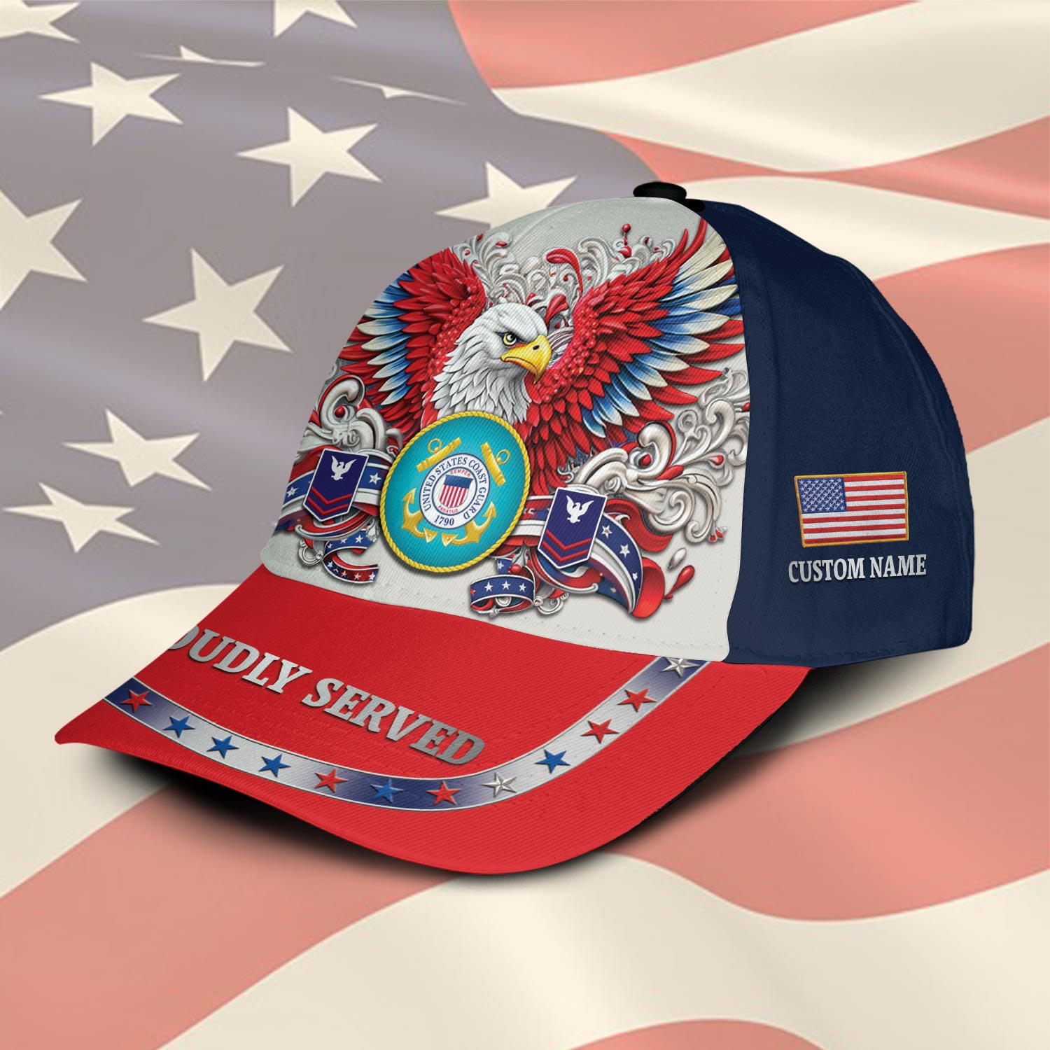 Cowgic Veterans U.S. Coast Guard Red Custom Printed Cap