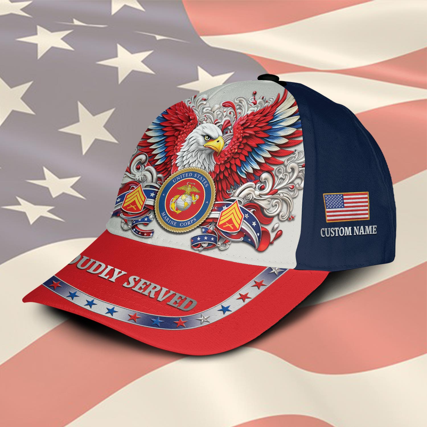 Cowgic Veterans U.S. Marine Corps Red Custom Printed  Cap