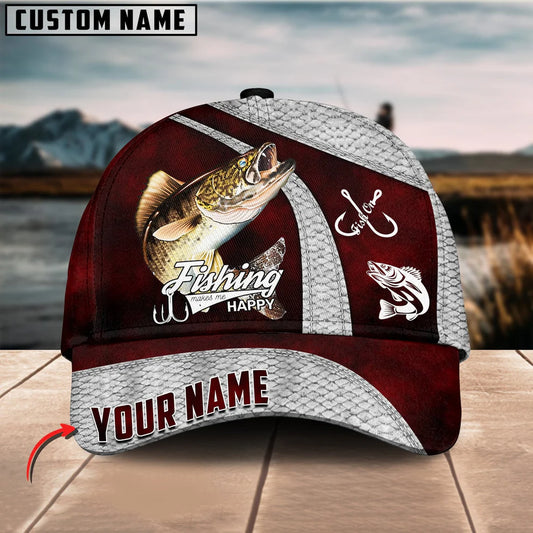 Cowgic Custom Name Walleye Fishing Red 3D Classic Cap