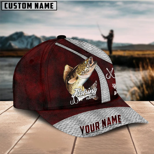 Cowgic Custom Name Walleye Fishing Red 3D Classic Cap