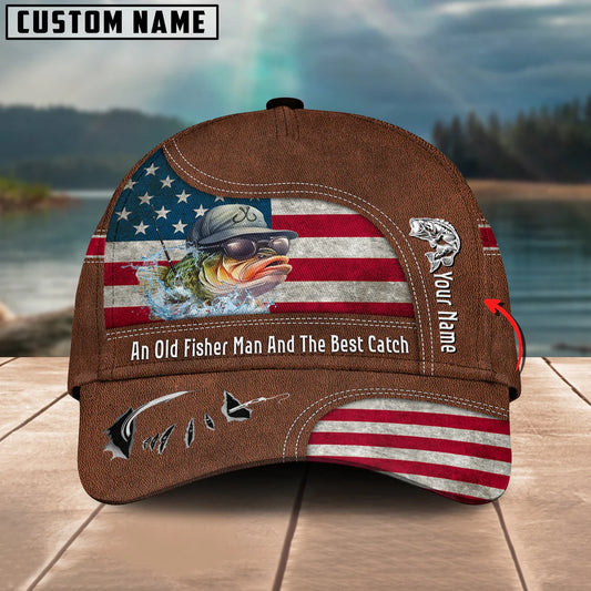 Cowgic Bass Fishing US Flag Personalized Name Blue 3D Classic Cap