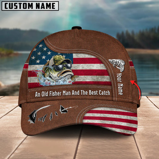 Cowgic Crappie Fishing US Flag Personalized Name Blue 3D Classic Cap