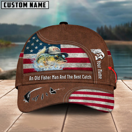 Cowgic Walleye Fishing US Flag Personalized Name Blue 3D Classic Cap