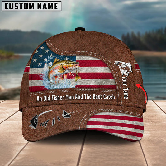 Cowgic Trout Fishing US Flag Personalized Name Blue 3D Classic Cap