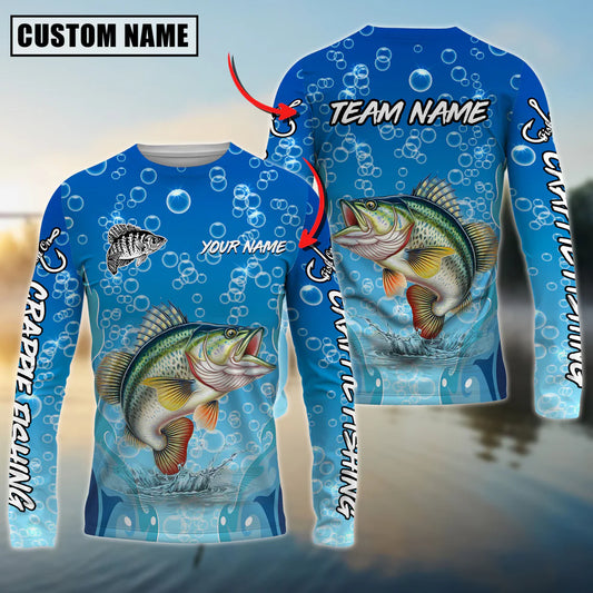 Cowgic Personalized Text Crappie Fishing Funny Cartoon Bubble Design 3D Long Sleeve Shirt