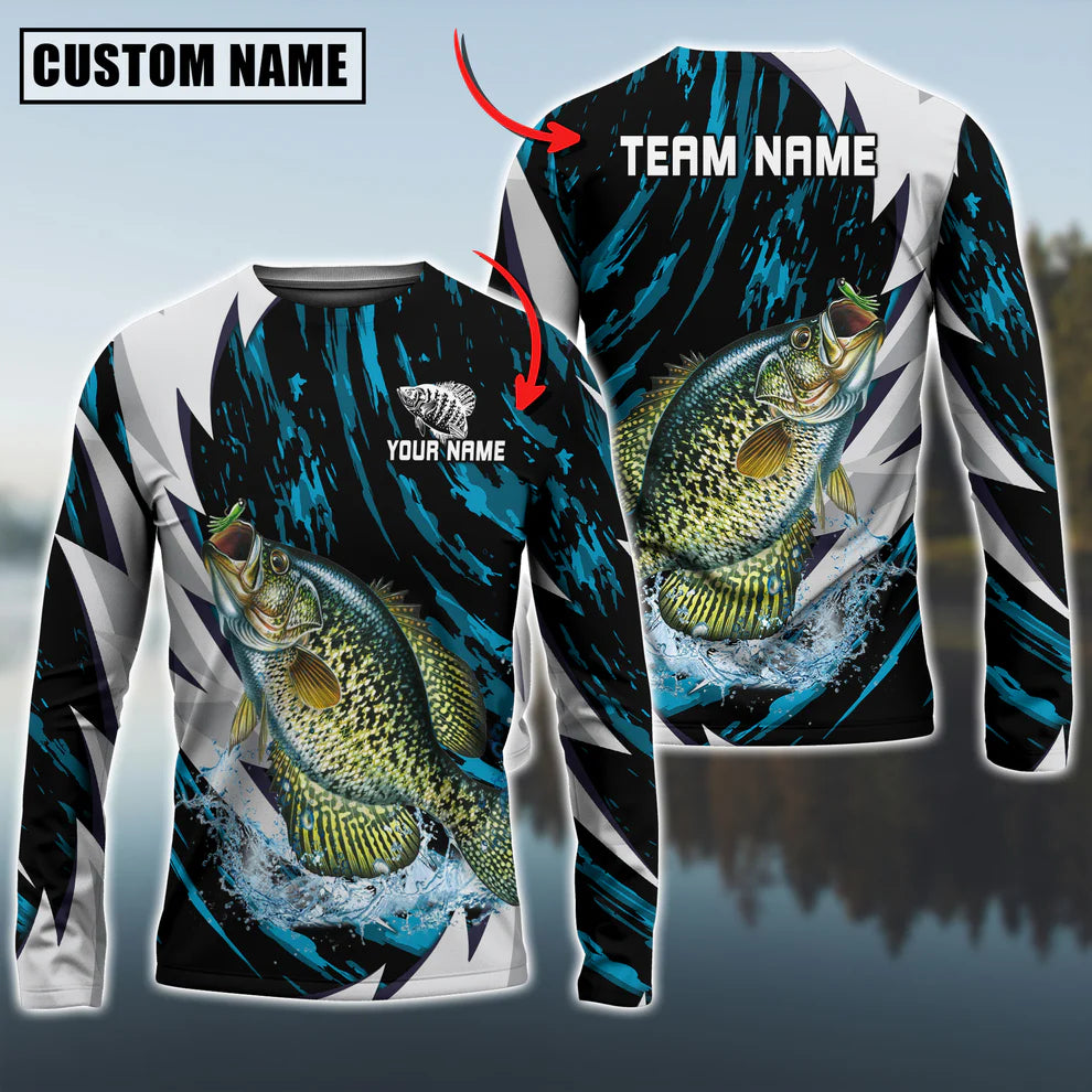 Cowgic Personalized Text Crappie Fishing Thunder Pattern 3D Long Sleeve Shirt