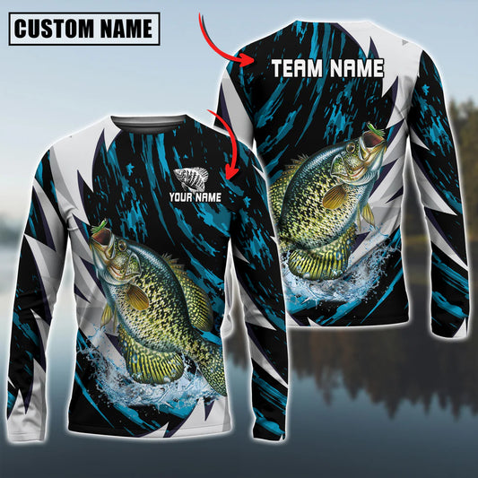 Cowgic Personalized Text Crappie Fishing Thunder Pattern 3D Long Sleeve Shirt