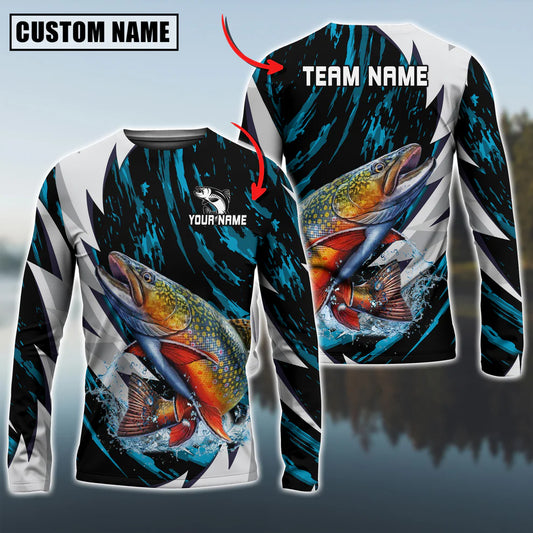Cowgic Personalized Text Trout Fishing Thunder Pattern 3D Long Sleeve Shirt