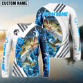 Cowgic Personalized Text Bass Fishing White Blue Lava Sport Pattern 3D Long Sleeve Shirt