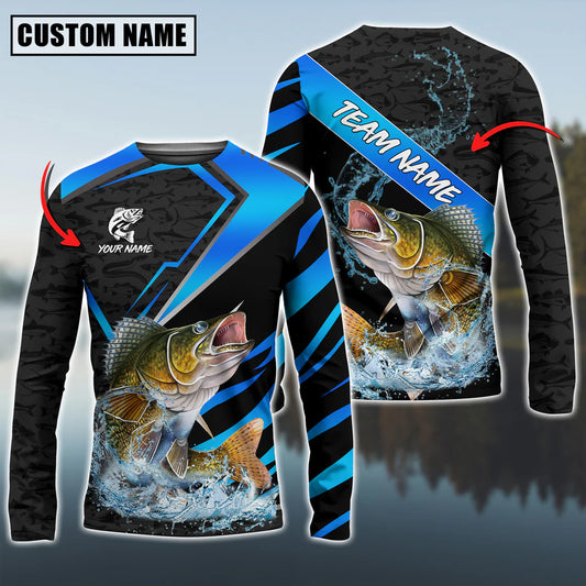 Cowgic Personalized Text Walleye Fishing Fish Pattern 3D Long Sleeve Shirt