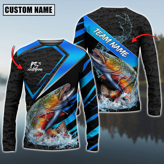 Cowgic Personalized Text Trout Fishing Fish Pattern 3D Long Sleeve Shirt