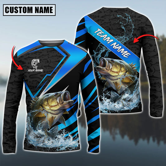 Cowgic Personalized Text Bass Fishing Fish Pattern 3D Long Sleeve Shirt