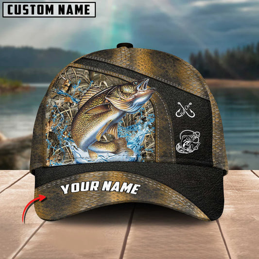 Cowgic Walleye Fishing Personalized Name Blue 3D Classic Cap