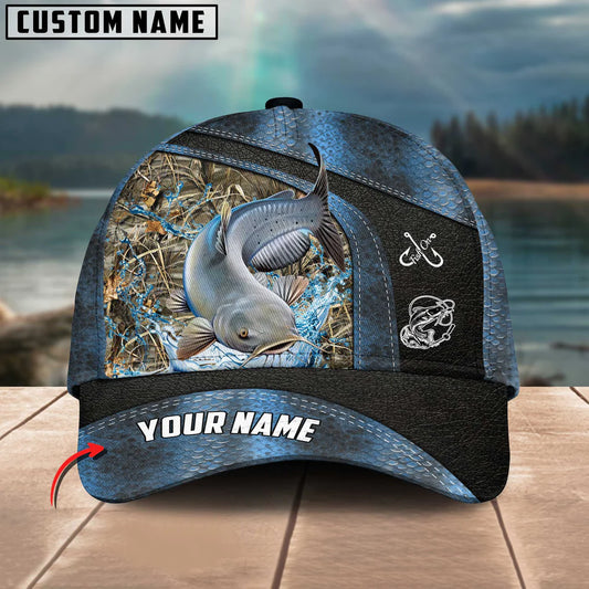 Cowgic Catfish Fishing Personalized Name Blue 3D Classic Cap