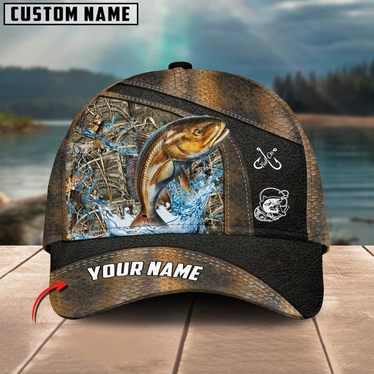Cowgic Redfish Fishing Personalized Name Blue 3D Classic Cap