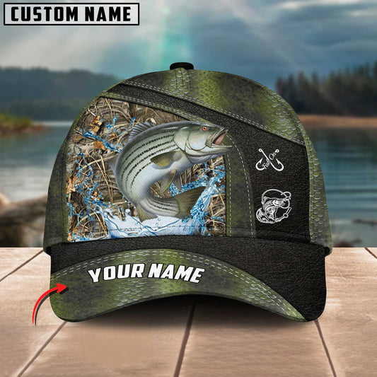 Cowgic Striped Bass Fishing Personalized Name Blue 3D Classic Cap