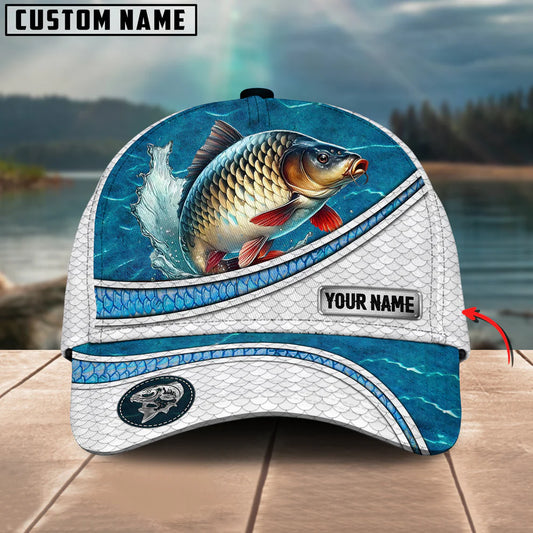 Cowgic Custom Name Common Carp Fishing Blue Water Pattern 3D Classic Cap