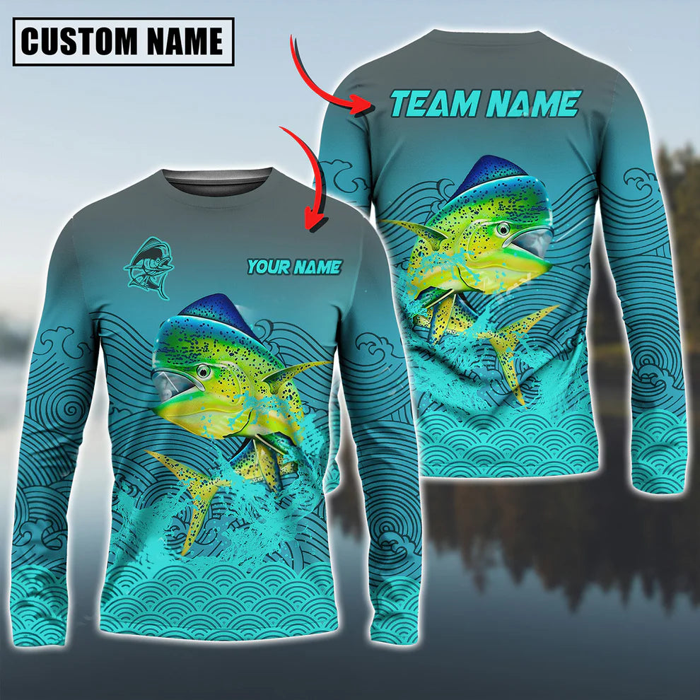 Cowgic Mahi-mahi Camo Personalized Name And Team Name 3D Long Sleeve Shirt