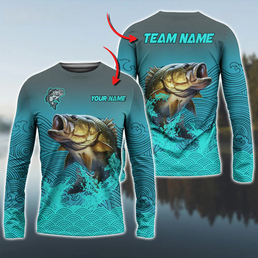 Cowgic Bass Fishing Personalized Name And Team Name 3D Long Sleeve Shirt