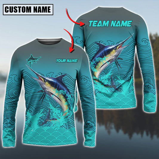 Cowgic Marlin Fishing Personalized Name And Team Name 3D Long Sleeve Shirt