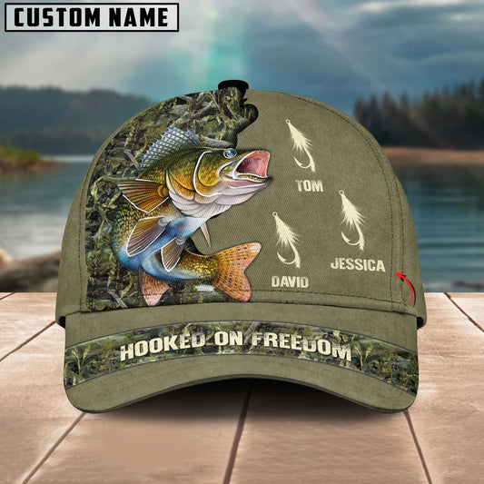 Cowgic Walleye Fishing Hooked On Freedom Personalized Name Blue 3D Classic Cap