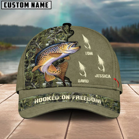 Cowgic Trout Fishing Hooked On Freedom Personalized Name Blue 3D Classic Cap